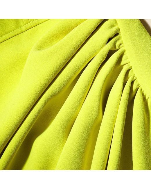 Self-Portrait Yellow Lime Crepe Ruched Midi Dress