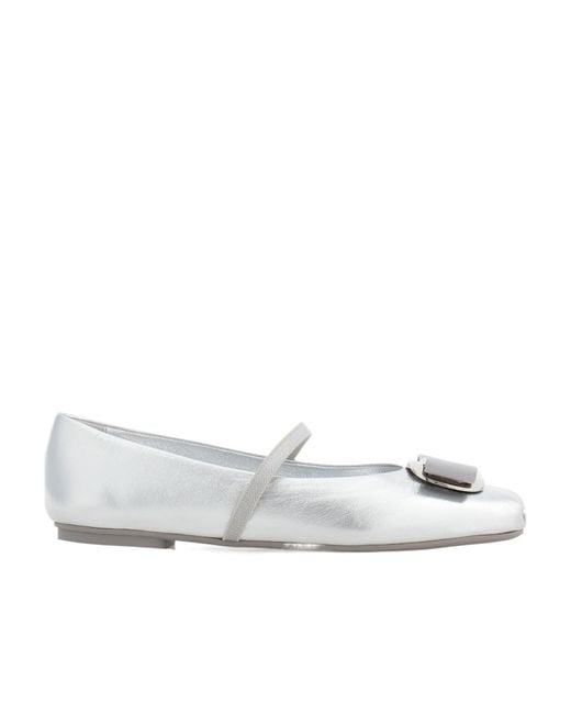 Ferragamo White Ferragamo Slip-On Flat Shoes