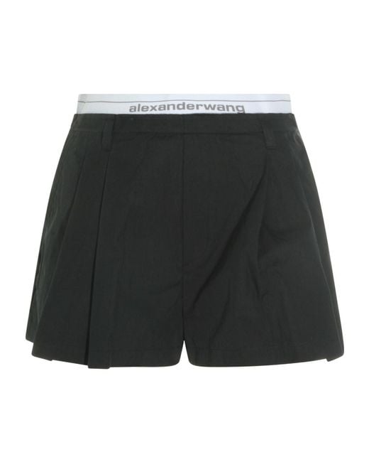 Alexander Wang Black Logo Waistband Pleated Shorts