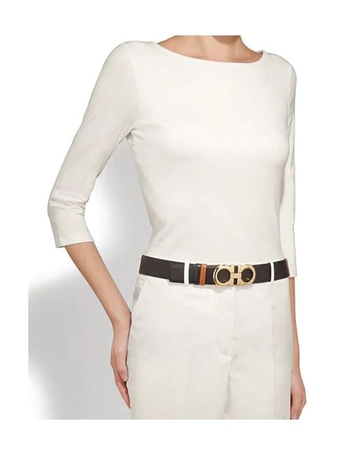 Ferragamo White Ferragamo Gancini Buckle Reversible Belt