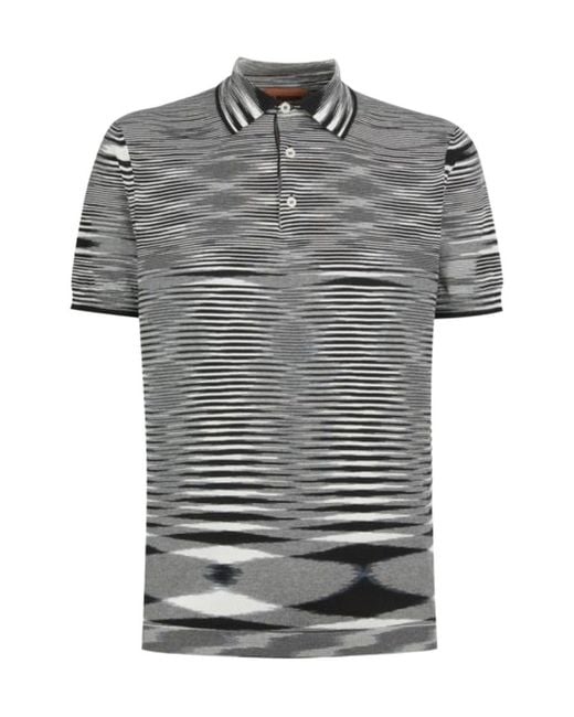 Missoni Gray Striped Short-Sleeved Polo Shirt for men