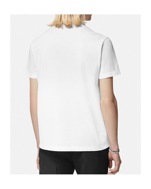 Versace White Greca-Collar Short-Sleeved Polo Shirt for men