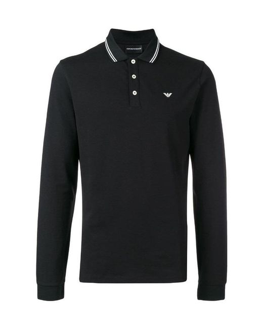 Emporio Armani Black Long-Sleeved Polo Shirt for men