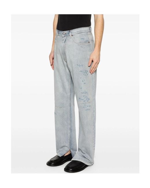 MM6 by Maison Margiela Blue Logo Patch Distressed Jeans for men