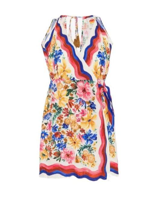 Farm Rio White Floraline V-Neck Wrap Mini Dress