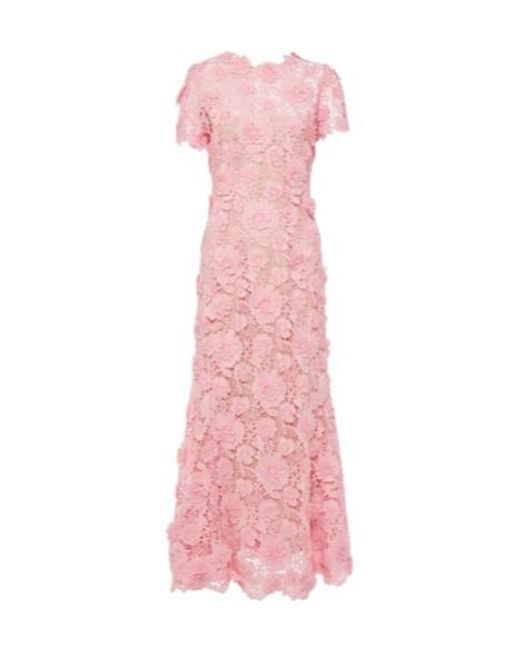 Oscar de la Renta Pink Floral Lace Midi Dress