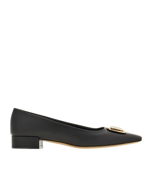 Ferragamo Black Vara Plate Ballet Shoes