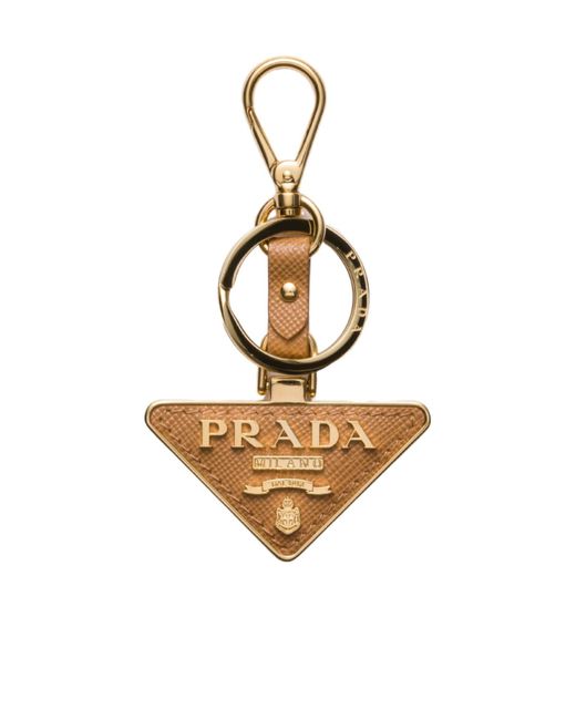 Prada Metallic Saffiano Leather And Metal Keychain
