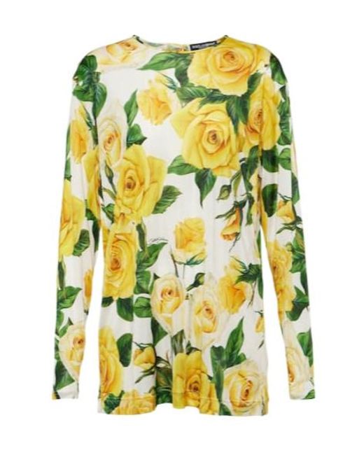 Dolce & Gabbana Yellow Floral Long Sleeve T-Shirt
