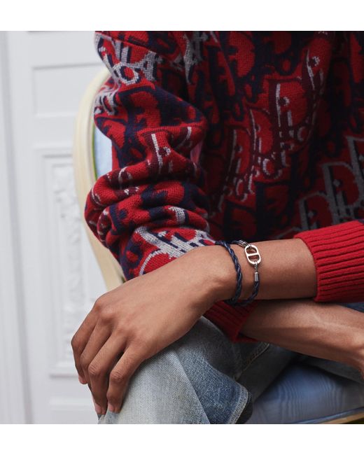 Dior Blue Cd Icon Woven Leather Double Bracelet for men