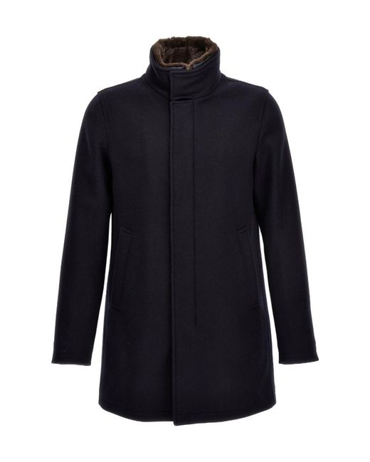 Herno Blue Logo Plaque High-Neck Coat for men