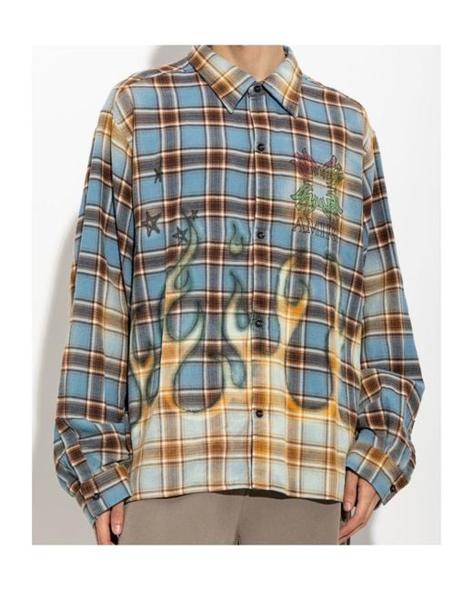 Amiri Blue Oversized Checked Logo Shirt for men