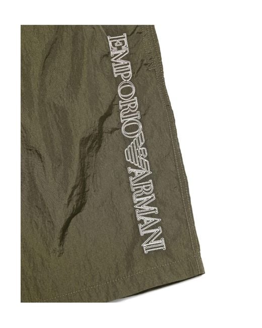 Emporio Armani Green Logo-Embroidered Drawstring Swim Shorts for men