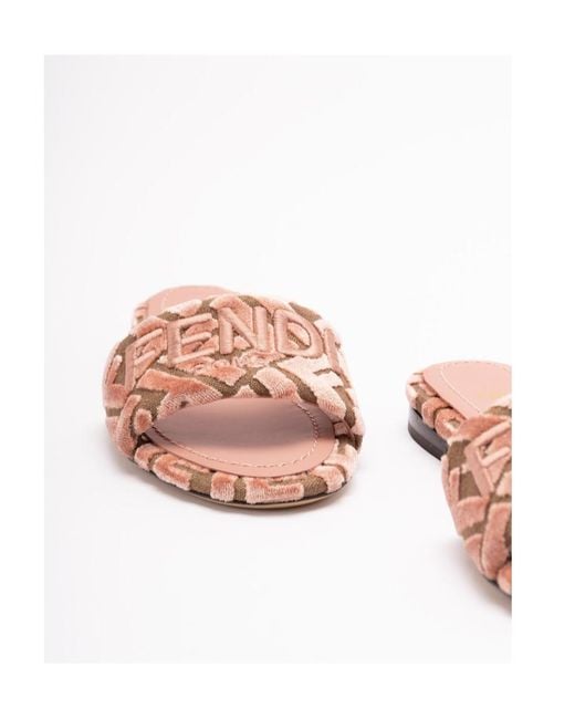Fendi Pink Ff Flocked Sandals