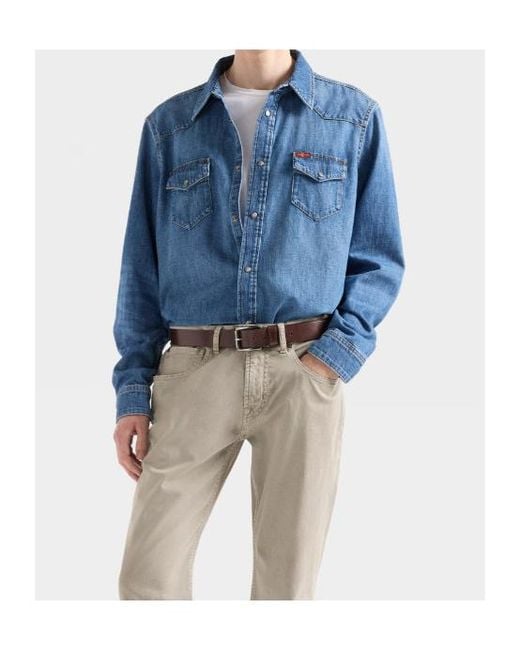 7 For All Mankind Blue Long Sleeve Western Shirt for men