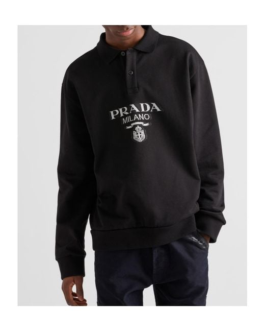 Prada Black Long-Sleeved Cotton Polo Shirt for men
