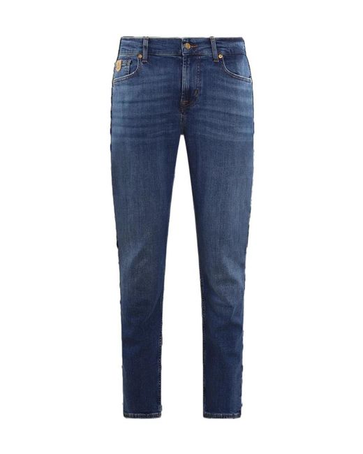 7 For All Mankind Blue Logo Patch Skinny Jeans for men