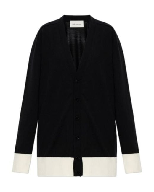 AMI Black Colour-Block V-Neck Cardigan