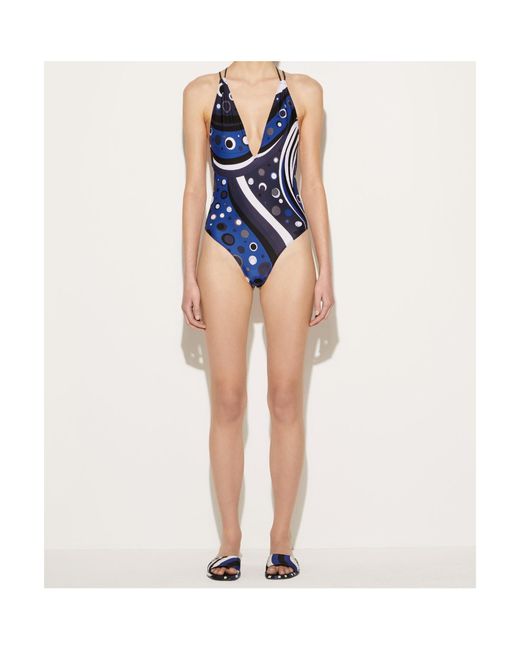 Emilio Pucci Blue Fontane-Print Swimsuit