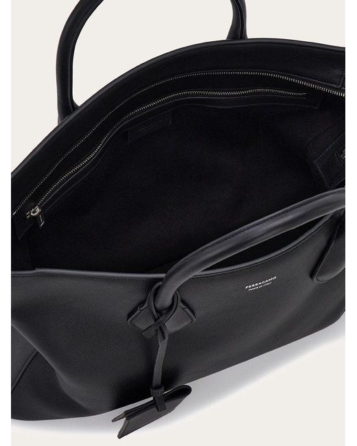 Ferragamo Black Monogram Structured Leather Tote Bag for men
