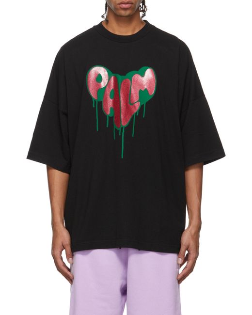 Palm Angels Black Spray Heart Cotton T-Shirt for men