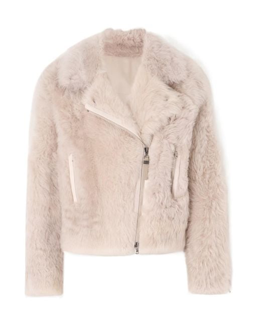 Brunello Cucinelli Natural Leather-Trimmed Shearling Jacket