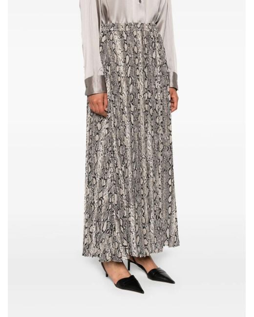 Michael Kors Gray Maxi Pleated Snake-Print Skirt