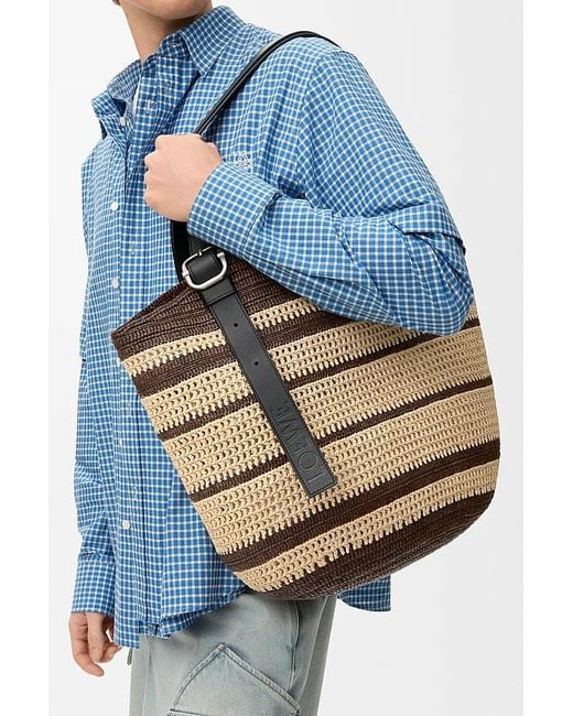 Loewe White Loop Basket Striped Shoulder Bag for men