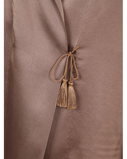 Forte_forte Brown Shiny Stretch Silk Satin Crossed Shirt