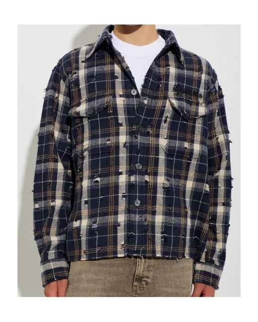 AllSaints Blue Collared Long-Sleeved Shirt for men