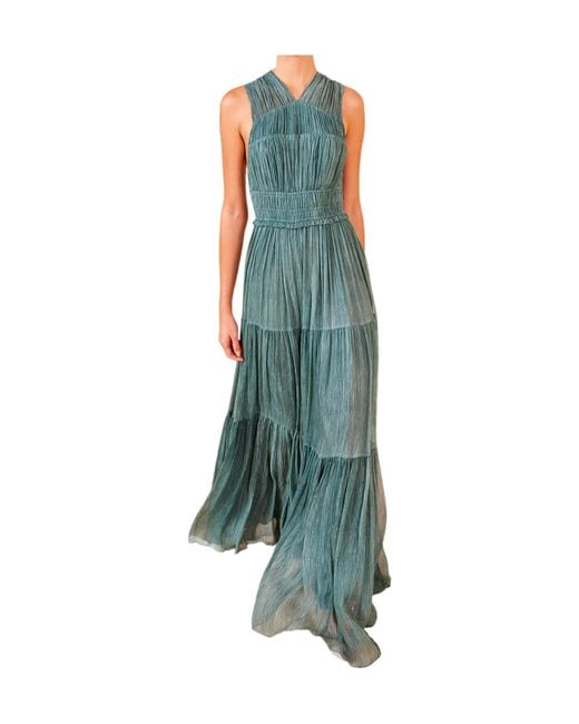 Ulla Johnson Green Freesia Plissé-Effect Tiered Maxi Dress