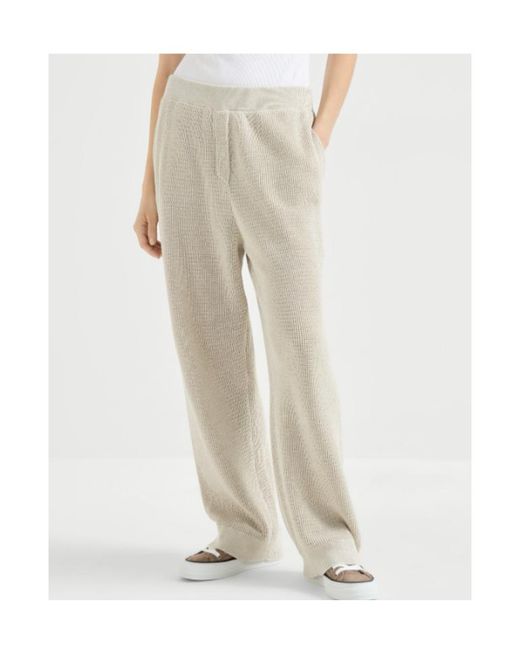 Brunello Cucinelli White Shimmering Mesh Knit Trousers