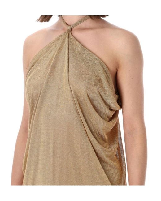 Alberta Ferretti Natural Draped Open-Back Maxi Dress