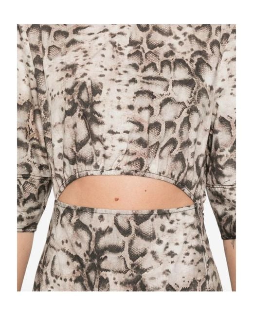 Pinko Natural Cutout Animal-Printed Pleated Midi Dress