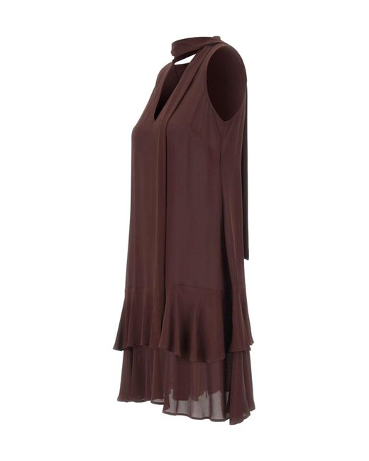Kaos Brown Layered Scarf Detail Dress