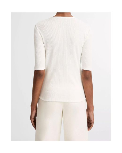 Vince White Ribbed Pima Cotton Elbow-Sleeve Henley