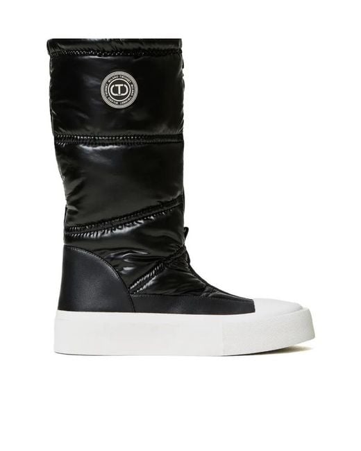 Twinset Black Logo-Appliqué Padded Boots