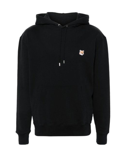 Maison Kitsuné Black Maison Kitsuné Fox Head Patch Drawstring Hoodie for men