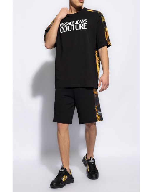 Versace Jeans Black Watercolour Couture-Print Cotton T-Shirt for men
