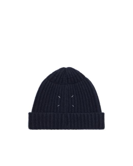 Maison Margiela Blue Ribbed Turned-Up Brim Beanie for men