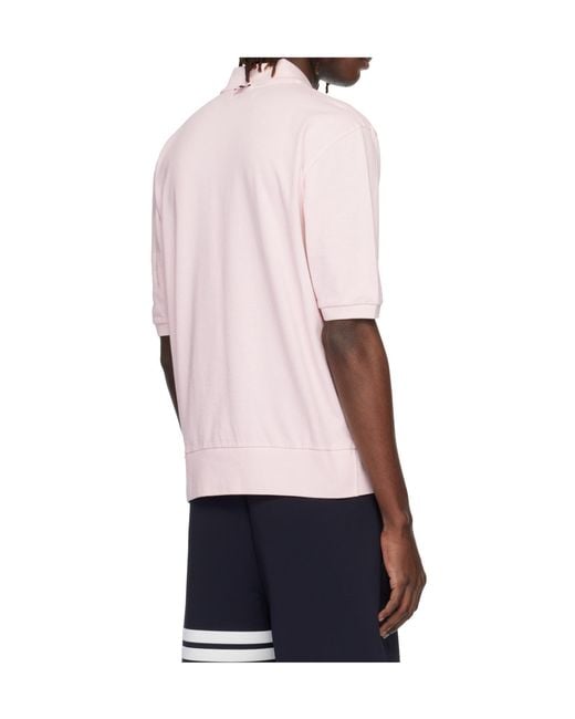 Thom Browne Pink Ottoman 4-Bar Logo Patch Polo Shirt for men