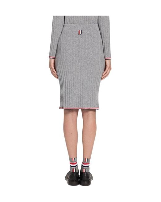 Thom Browne Gray Ribbed-Knit Cashmere Pencil Skirt