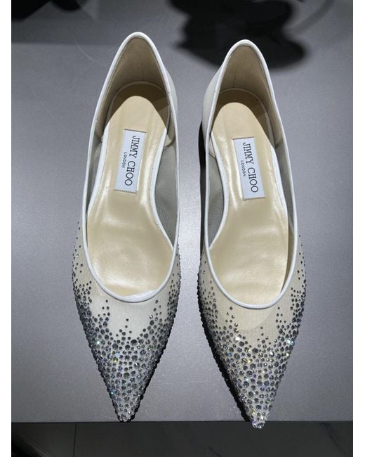 Jimmy Choo Natural Love Flat Crystal-Embellished Ballerina Shoes