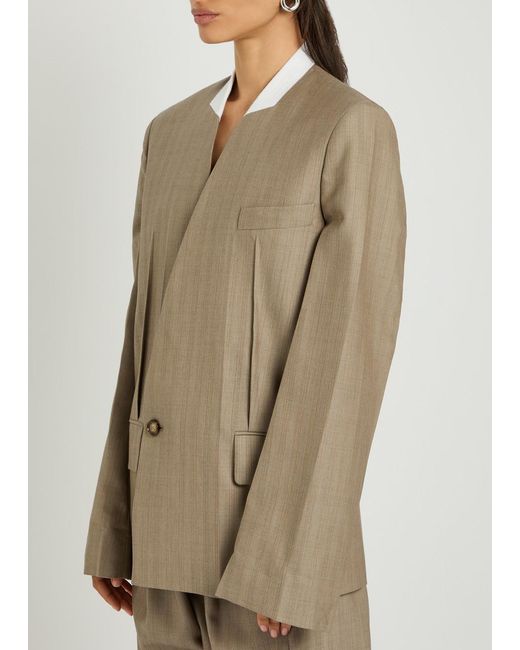 Victoria Beckham Brown Folded-Collar Double-Breasted Wool Jacket