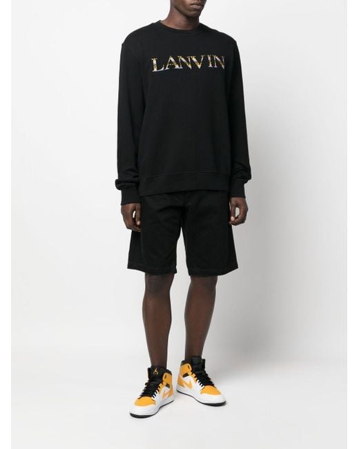 Lanvin Black Logo Embroidered Crewneck Sweatshirt for men