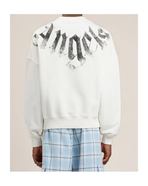 Palm Angels White Big Neck Logo Loose Crewneck Sweatshirt for men