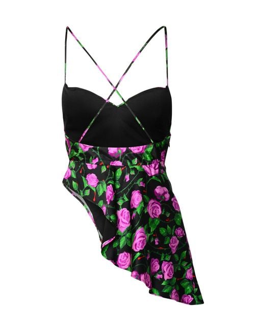 Chiara Ferragni Multicolor Rose Printed Asymmetrical Hem Top