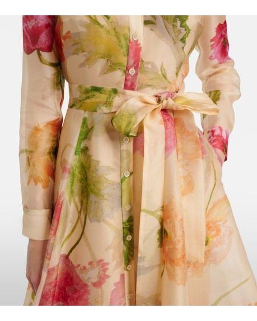 Carolina Herrera Multicolor Belted Floral Silk Shirt Dress