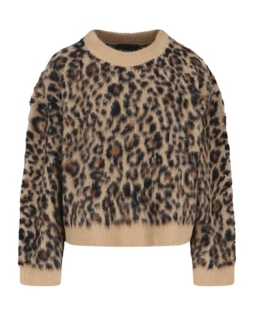 Nili Lotan Brown Leopard Printed Brushed Sweater