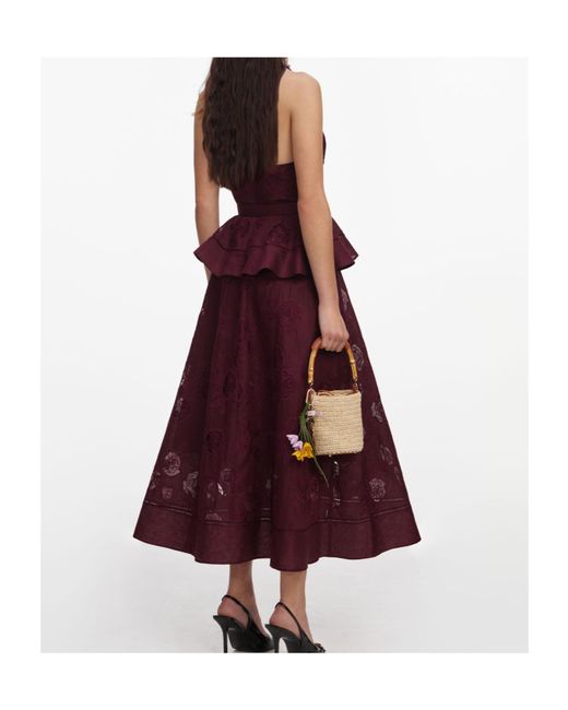 Self-Portrait Purple Floral-Embroidered Midi Dress